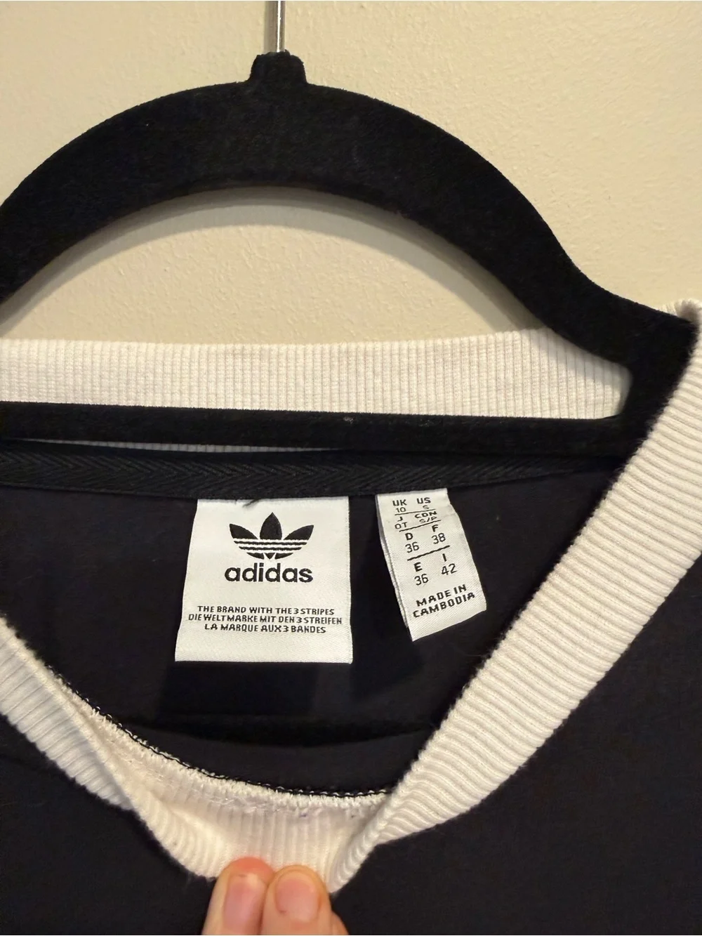 adidas classic trefoil Black Long Sleeve Tee with White Rib Collar